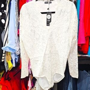White Lace Bodysuit Top